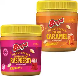 Coles NEW Bega Crunchy Marshmallow Raspberry or Smooth Creamy Caramel Peanut Butter 325g offer