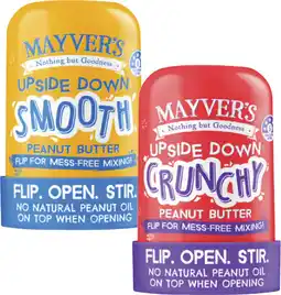 Coles NEW Mayvers Upside Down Smooth or Crunchy Peanut Butter 450g offer