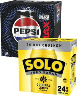 Coles Pepsi Max or Solo Zero Sugar Soft Drink 24x375mL offer