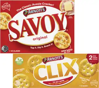 Coles Arnott's Savoy or Clix Crackers 225g-250g offer