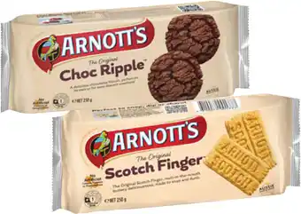 Coles Arnott's Scotch Finger or Choc Ripple Biscuits 250g offer