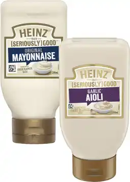 Coles Heinz Seriously Good Aioli or Mayonnaise 295mL offer