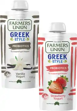 Coles Farmers Union Greek Style Yogurt Pouch offer