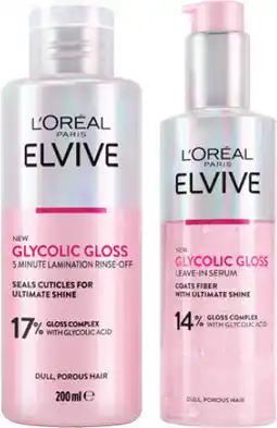 Coles L'Oréal Paris Elvive Glycolic Gloss 5 Minute Lamination 200ml or Leave-In Serum 150mL offer