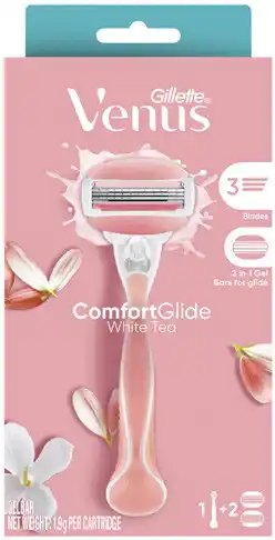 Coles Gillette Venus White Tea Comfortglide Razor Kit with 2 Refill Blades 1 Each offer