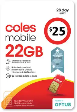 Coles Coles Mobile $25 Prepaid SIM offer