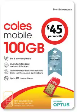 Coles Coles Mobile $45 Month-to-Month SIM offer