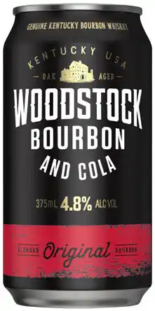 Coles Woodstock Bourbon & Cola 4.8% Cans offer