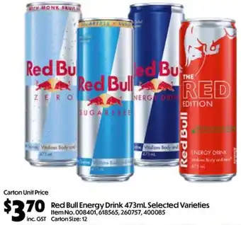 C-Store Distribution Red Bull Energy Drink 473mL Selected Varieties offer
