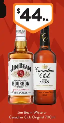 Foodworks Jim Beam White or Canadian Club Original 700ml offer