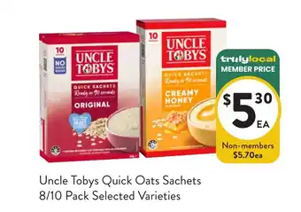 Uncle Tobys Quick Oats Sachets