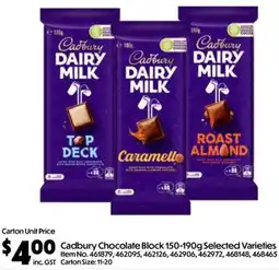 C-Store Distribution Cadbury Chocolate Block Selected Varieties offer