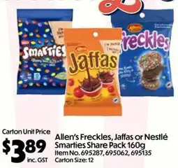 C-Store Distribution Allen's Freckles, Jaffas or Nestlé Smarties Share Pack offer