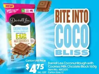 Darrell Lea Coconut Rough with Cookies Milk Chocolate Block