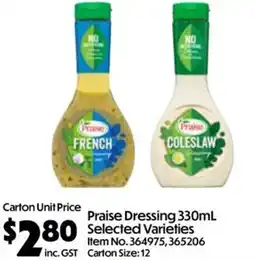 C-Store Distribution Praise Dressing Selected Varieties offer