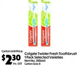 C-Store Distribution Colgate Twister Fresh Toothbrush 1 Pack Selected Varieties offer