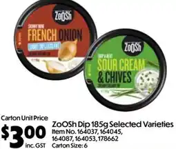 C-Store Distribution ZoOSh Dip 185g Selected Varieties offer