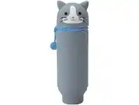 Officeworks Smart Fit Single Zip Stand Up Silicone Pencil Case Grey Cat offer