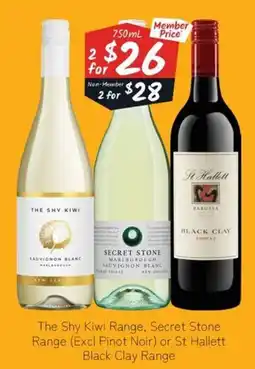 Cellarbrations The Shy Kiwi Range, Secret Stone Range or St Hallett Black Clay Range offer