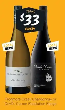 Cellarbrations Frogmore Creek Chardonnay or Devil's Corner Resolution Range offer
