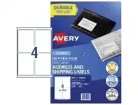 Officeworks Avery 4UP Weatherproof Labels 99 x 139 mm White 10 Sheets offer