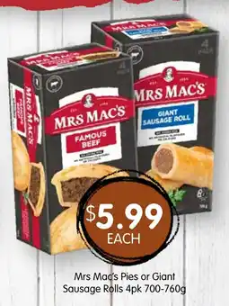 Spudshed Mrs Mac's Pies or Giant Sausage Rolls offer