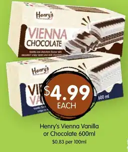 Spudshed Henry's Vienna Vanilla or Chocolate offer