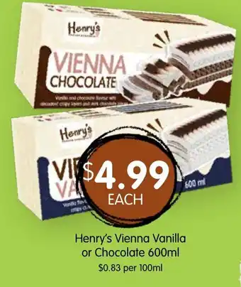 Spudshed Henry's Vienna Vanilla or Chocolate offer
