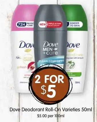 Spudshed Dove Deodorant Roll-On Varieties offer