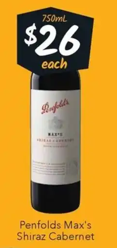 Ritchies Penfolds Max's Shiraz Cabernet offer