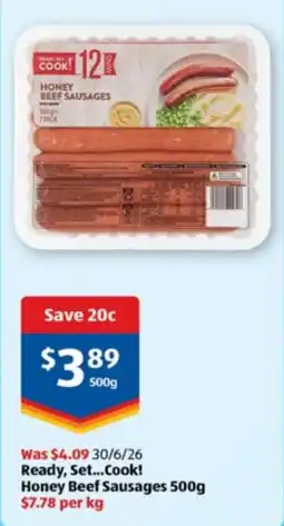 ALDI Ready, Set...Cook! Honey Beef Sausages offer