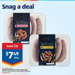 ALDI Specially Selected Gourmet Sausages offer