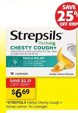 Cincotta Chemist Strepsils Herbal Chesty Cough+ offer