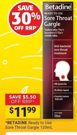 Cincotta Chemist Betadine Ready to Use Sore Throat Gargle offer