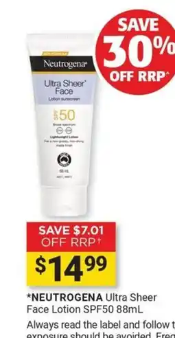 Cincotta Chemist Neutrogena Ultra Sheer Face Lotion SPF50 offer