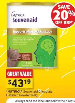 Cincotta Chemist Nutricia Souvenaid Chocolate Hazelnut Powder offer