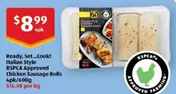 ALDI Ready, Set...Cook! Italian Style RSPCA Approved Chicken Sausage Rolls offer