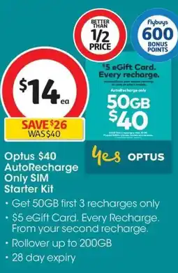 Coles Optus AutoRecharge Only SIM Starter Kit offer