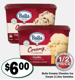 Friendly Grocer Bulla Creamy Classics Ice Cream 2 Litre Varieties offer