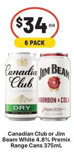 IGA Liquor Canadian Club or Jim Beam White 4.8% Premix Range Cans offer
