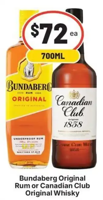 IGA Liquor Bundaberg Original Rum or Canadian Club Original Whisky offer
