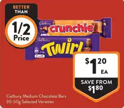 Foodworks Cadbury Medium Chocolate Bars offer