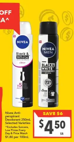 Supa Valu Nivea Anti-perspirant Deodorant 250mL Selected Varieties offer