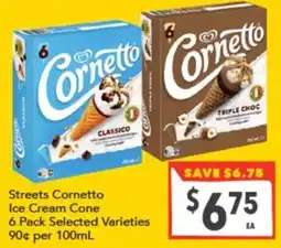Supa Valu Streets Cornetto Ice Cream Cone 6 Pack Selected Varieties offer