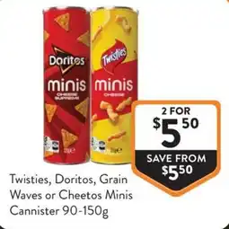 Foodworks Twisties Doritos Grain Waves or Cheetos Minis offer
