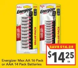 Supa Valu Energizer Max AA 16 Pack or AAA 14 Pack Batteries offer