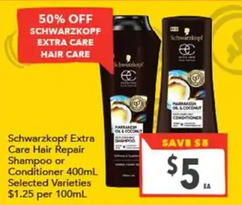 Supa Valu Schwarzkopf Extra Care Hair Repair Shampoo or Conditioner offer