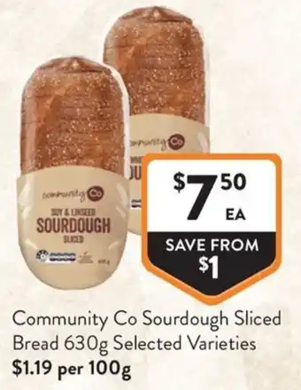 Foodworks Community Co Sourdough Sliced Bread offer