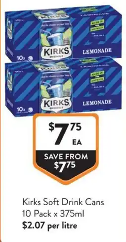 Foodworks Kirks Soft Drink Cans offer