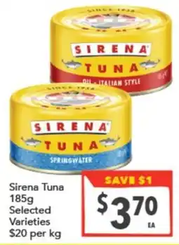 Supa Valu Sirena Tuna Selected Varieties offer